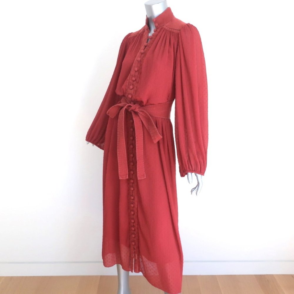 ZIMMERMANN MIDI DRESS ESPIONAGE BRICK PLISSE SWISS DOT SIZE 0 LONG SLEEVE - Picture 5 of 11